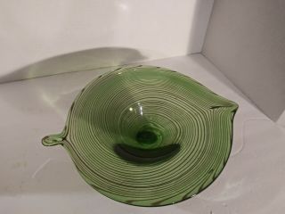 Vintage Murano Mid Century Art Glass Leaf Dish / Bowl Green & Brown Accents