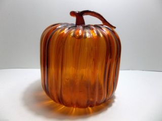 Vintage Studio Art Glass Pumpkin Amber Orange 7.  5 "