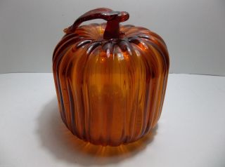 Vintage Studio Art Glass PUMPKIN Amber Orange 7.  5 