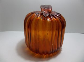 Vintage Studio Art Glass PUMPKIN Amber Orange 7.  5 