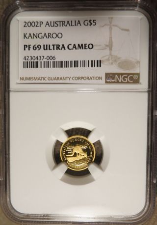 2002 P Australia 1/20 Oz.  Gold $5 Kangaroo Ngc Pf 69 Ultra Cameo - 1,  091 Minted