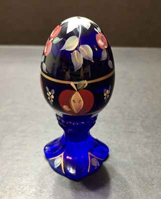 Fenton Hand Painted Cobalt Blue Glass Egg Limited Edition Artist Signed 267/300