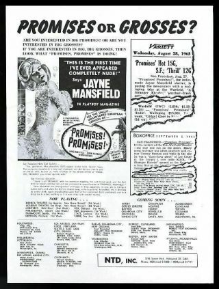 1963 Jayne Mansfield Pic Promises Promises Movie Release Trade Print Ad