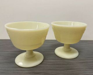 Set Of Two (2) Mckee Glass Co French Ivory / Custard Laurel Floral Sherbet Cups