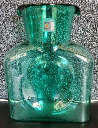 Blenko Blue Green Aquamarine Double Spout Water Bottle Pitcher Carafe Jug