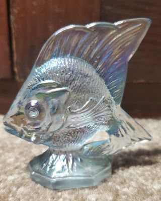 Fenton Art Glass Clear Pearl Iridescent Angel Fish 3 " Aquatic Ocean