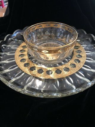Vtg Mid Century Culver Green Gold Chip And Dip Valencia Serving Dish,  Lovely