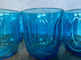 6 Vintage Anchor Hocking Colonial Tulip Pattern Old Fashioned Glass Laser Blue