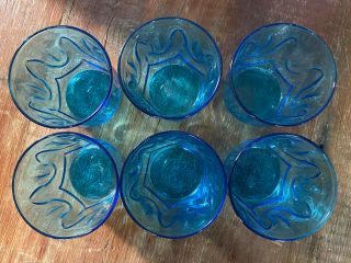 6 Vintage Anchor Hocking Colonial Tulip Pattern Old Fashioned Glass Laser Blue 3