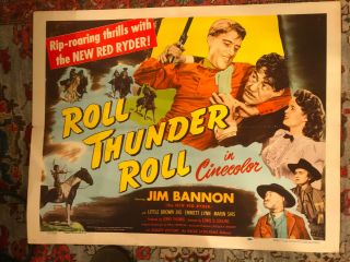Roll Thunder Roll 1949 Pathe/eagle Lion Western 22x28 Half Sheet Jim Bannon