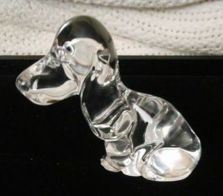 Vintage Signed Daum France Crystal Bassett Hound Dog Figurine Paperweight 3.  5 " T