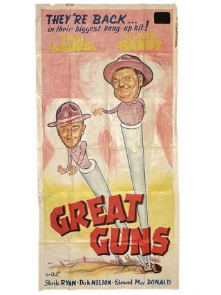 Great Guns 1941 3 Sheet Movie Poster Laurel & Hardy Wwii Dutch 41 X 81 "