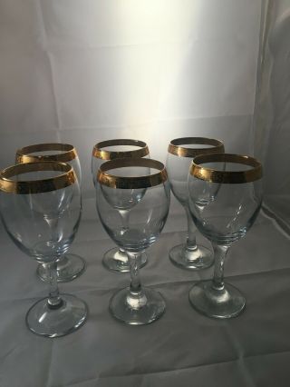 Vintage Wine Glasses With Gold Rim Set Of 6.  Item 479