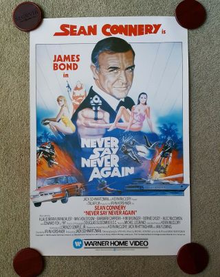 Sean Connery Never Say Never Again Rare Video Poster Near Rolled 27”x 18 "
