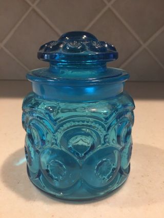 Vintage Moon And Stars Blue Glass Candy Jar Canister With Lid