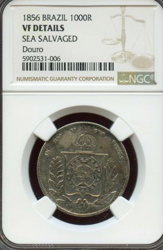 Rms Douro Shipwreck Treasure Silver Coin,  Ngc Graded Brazil 1856 Large 1000 Reis