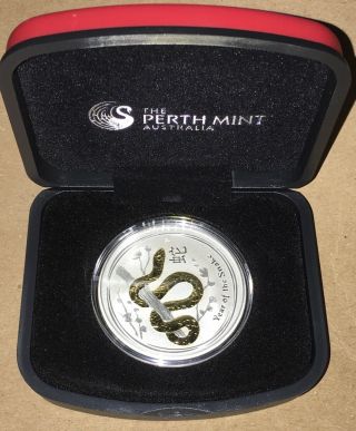 Perth Australian Lunar Series Ii Gilded Snake 2013 1 Oz Silver Coin Nwt
