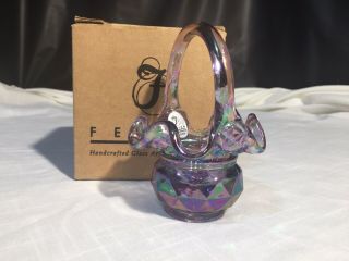 Fenton Art Glass Purple Carnival Mini Basket Diamond Point Pattern
