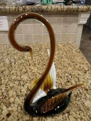 Vintage Hand Blown Murano Art Glass Elegant Swan With Unique Wings