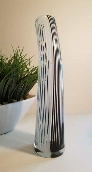 Murano Style Black And White Stripe 12 " Art Glass Decorative Vase