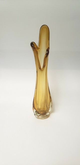 Vintage Viking Amber Glass Swung Vase Mid Century Modern 11 " Tall