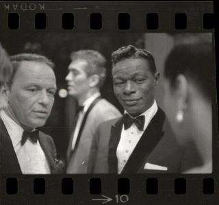 Frank Sinatra Nat King Cole 35mm Camera B/w Photo Negative Rare Candid
