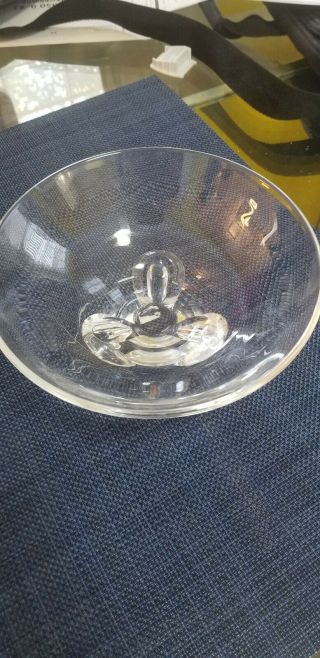 Mid Century Vintage Steuben Cut Clear Glass Bowl Applied Horseshoe Shaped Trim