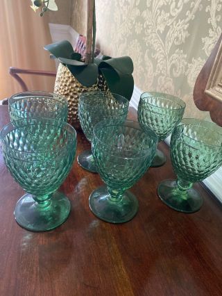 6 Villeroy & Boch Boston Green Water Goblets Glasses Crystal 3947653