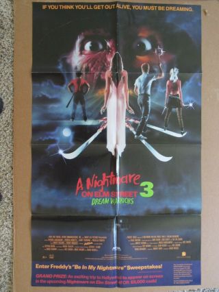 Vintage 1980s Movie Poster Nightmare On Elm Street 3 Horror