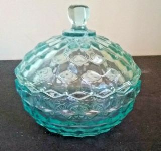 Vintage Fostoria Aqua/light Blue/green Depression Glass Candy Dish/bowl W/lid