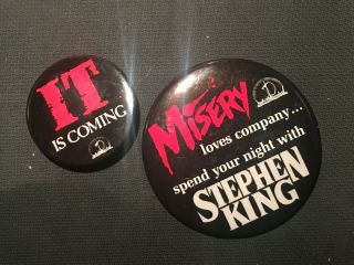 MISERY & IT 1980s STEPHEN KING BOOKS MOVIES PROMO BUTTONS PINS PENNYWISE HORROR 2