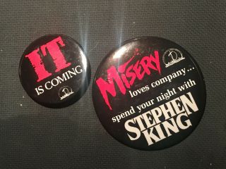 MISERY & IT 1980s STEPHEN KING BOOKS MOVIES PROMO BUTTONS PINS PENNYWISE HORROR 3