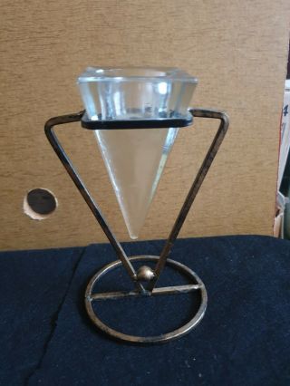Vintage Sweden Art Glass Metal Candle Holder Candelabra Candlestick