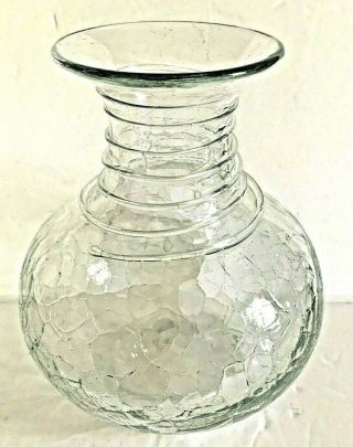 Blenko Clear Crackle Glass Vase W/ Applied Swirl Roping