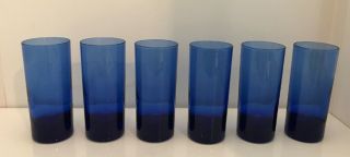 Set Of 6 Heavy Vintage Cobalt Blue Juice Glasses Beer Drinking Glasses 4.  75 "