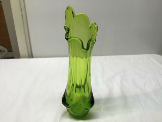 Vintage Viking Glass Green Ruffle Top Vase
