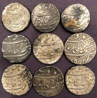 India - French,  Arcot,  Nine Silver Rupees,  Various Dates And Dies,  Vf - Xf,  101.  98