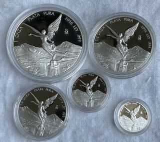 2016 Mexico Libertad (5) Coin Silver Set 1/10,  1/20,  1/4,  1/2,  1 Oz Bu Encap’d