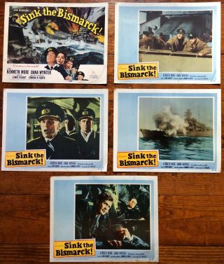 1960 Lobby Cards 1,  2,  5 - 7: Sink The Bismarck - Kenneth More