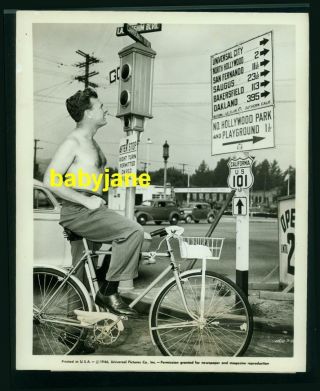 Eddie Albert Vintage 8x10 Photo Hairy Chest On Bike In Cahuenga Pass