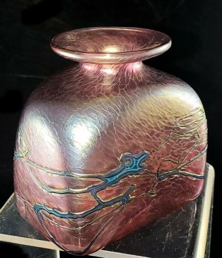 Small Robert Held Art Glass Bottle Vase,  Canada,  Oilspot Finish,  Signed