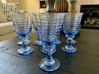 Vintage Set Of 8 Libbey Sirrus Blue Iced Tea Water Glass Goblets