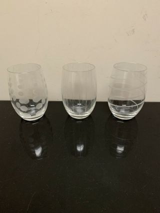 Mikasa Crystal Cheers Stemless Wine Glasses,  Set Of 3 Etched Ships Charity