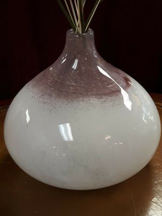 Large Heavy Murano Style Hand Blown Glass Vase Purple & White