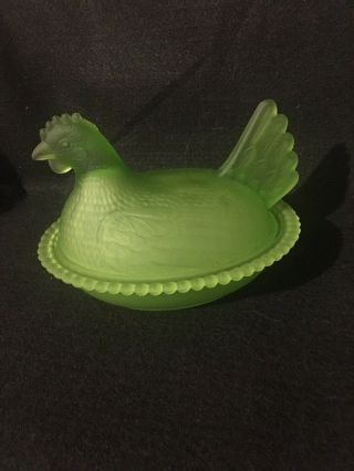 Vintage Indiana Glass Lime Green Satin Nesting Hen