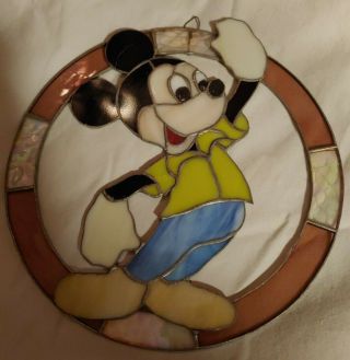 Vintage Mickey Mouse Stained Glass Sun Catcher Handmade Estate Find