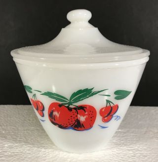 Vintage Fire King Apples And Cherries Grease Jar Bowl With Lid