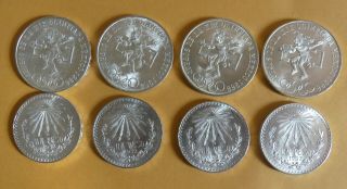 4 - 1968 25 Peso Mexico - 4 1932 Un Peso.  720 Silver (8) Mexican Coins Total Bu
