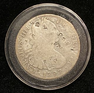 1797 Colonial Spanish 8 Reales Silver Coin Carolus Iiii Chinese Chopmarks