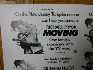 Moving Movie Mini Ad Sheet Vintage Advertising Poster Film Richard Pryor